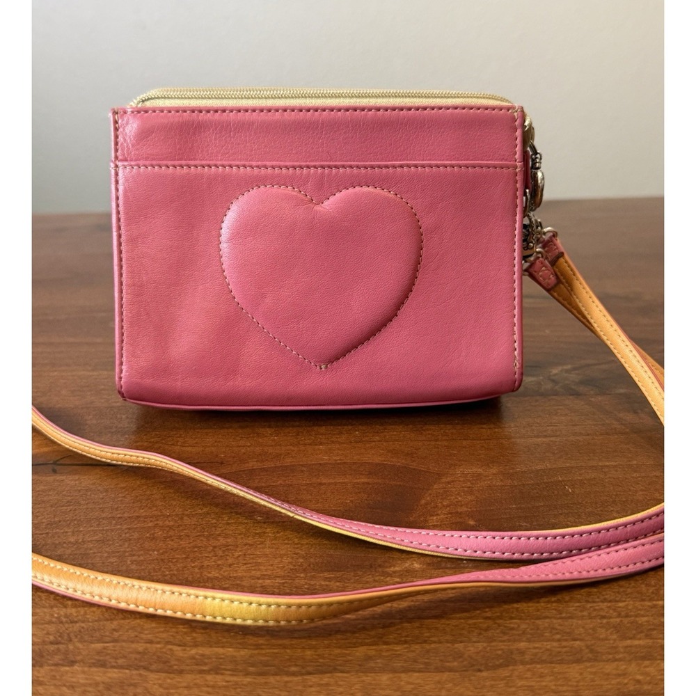 VTG Y2K Brighton JODI Pink Leather Puffed Heart  Crossbody Pouch Silver Hardware